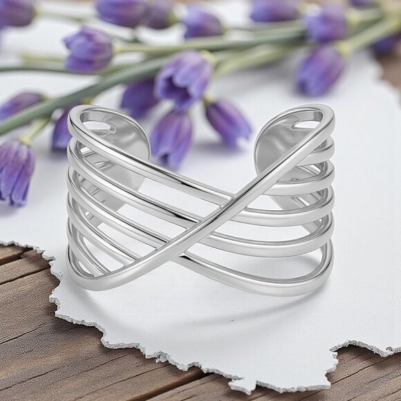 🆕 Modern Chic Crisscross Ring 18K Gold Plated Stainless Steel Adjustable Band - Picture 5 of 10